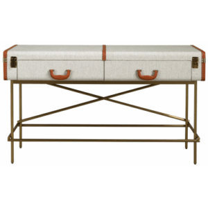Konsolbord i stål, ægte læder og polyester H81 x B141 x D45 cm - Gylden/Grå/Brun