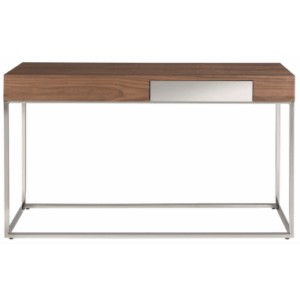 Konsolbord i stål og valnøddefinér H76 x B135 x D40 cm - Krom/Valnød