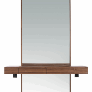 Konsolbord med spejl i valnøddefinér og glas H180 x B120 x D35 cm - Valnød