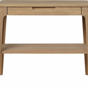 Konsolbord Amalfi Nordique Design i massiv egetræ med sort metalbase, skuffe og åben hylde H78xB37xD90 cm