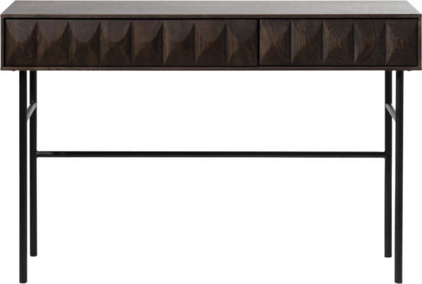 Konsolbord Nordique Design Latina med skuffe - espressofarvet massiv eg/metal, 117x39x75 cm, mørk natur/sort