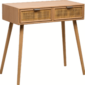 Konsolbord Nordlys Furniture Nishio i FSC-egetræ natur med fletrattan skuffer og kromhåndtag 80x42x79 cm
