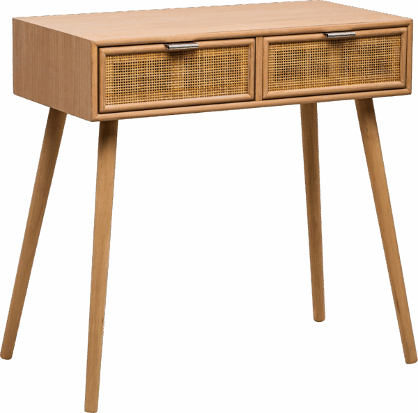 Konsolbord Nordlys Furniture Nishio i FSC-egetræ natur med fletrattan skuffer og kromhåndtag 80x42x79 cm