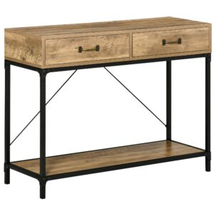 Konsolbord entrebord med hylde og 2 skuffer, 100 x 35 x 76,5 cm sidebord sofabord udstillingsbord til lille rum, entré, entre, stue brun+sort