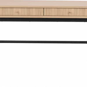 Rowico Haddington konsolbord 142x47x77 cm i hvidkalket egetræ med sort metalbase og 2 skuffer med softlukning